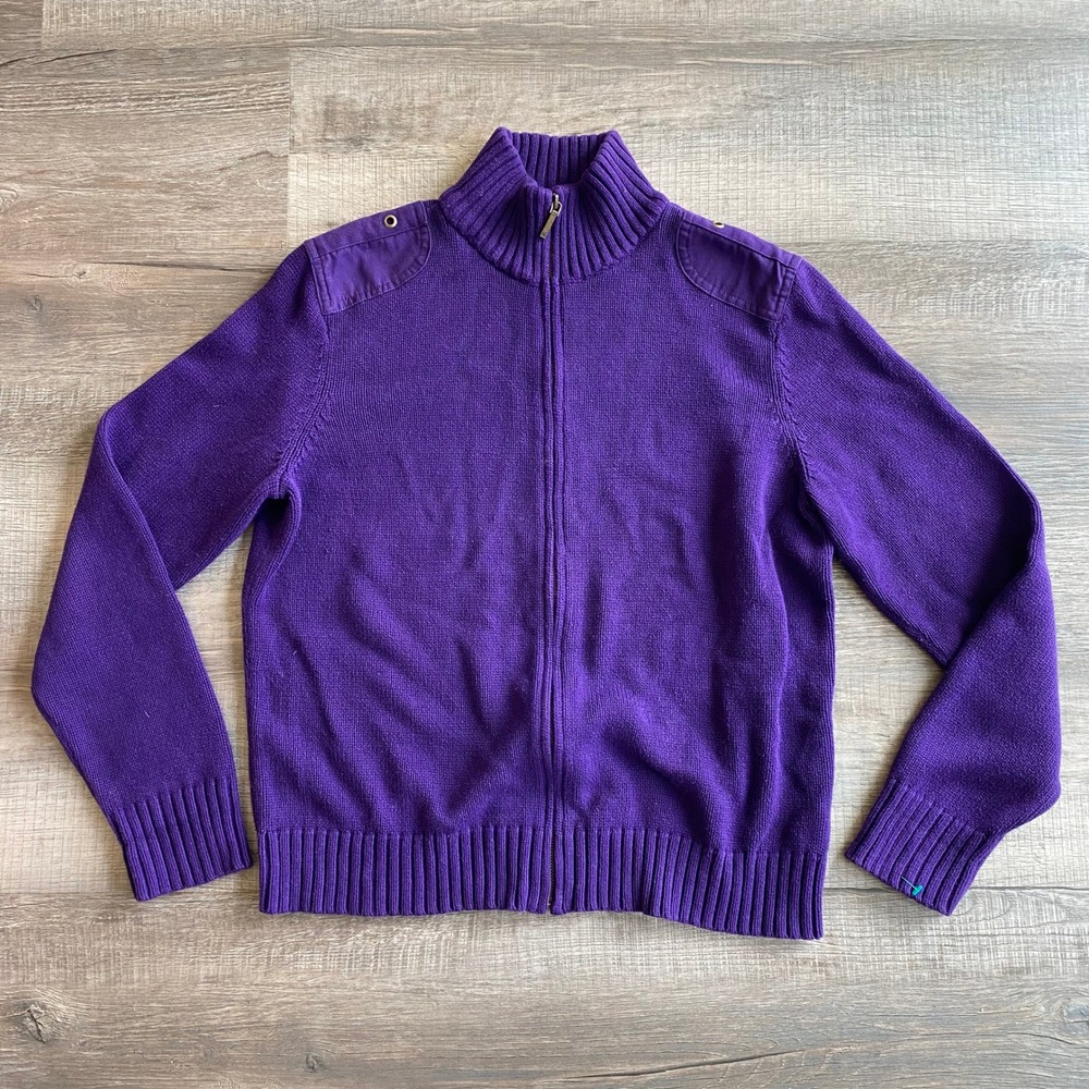 Lauren Ralph Lauren Purple Zip Up Sweater- 100% Cotton— Size XL
